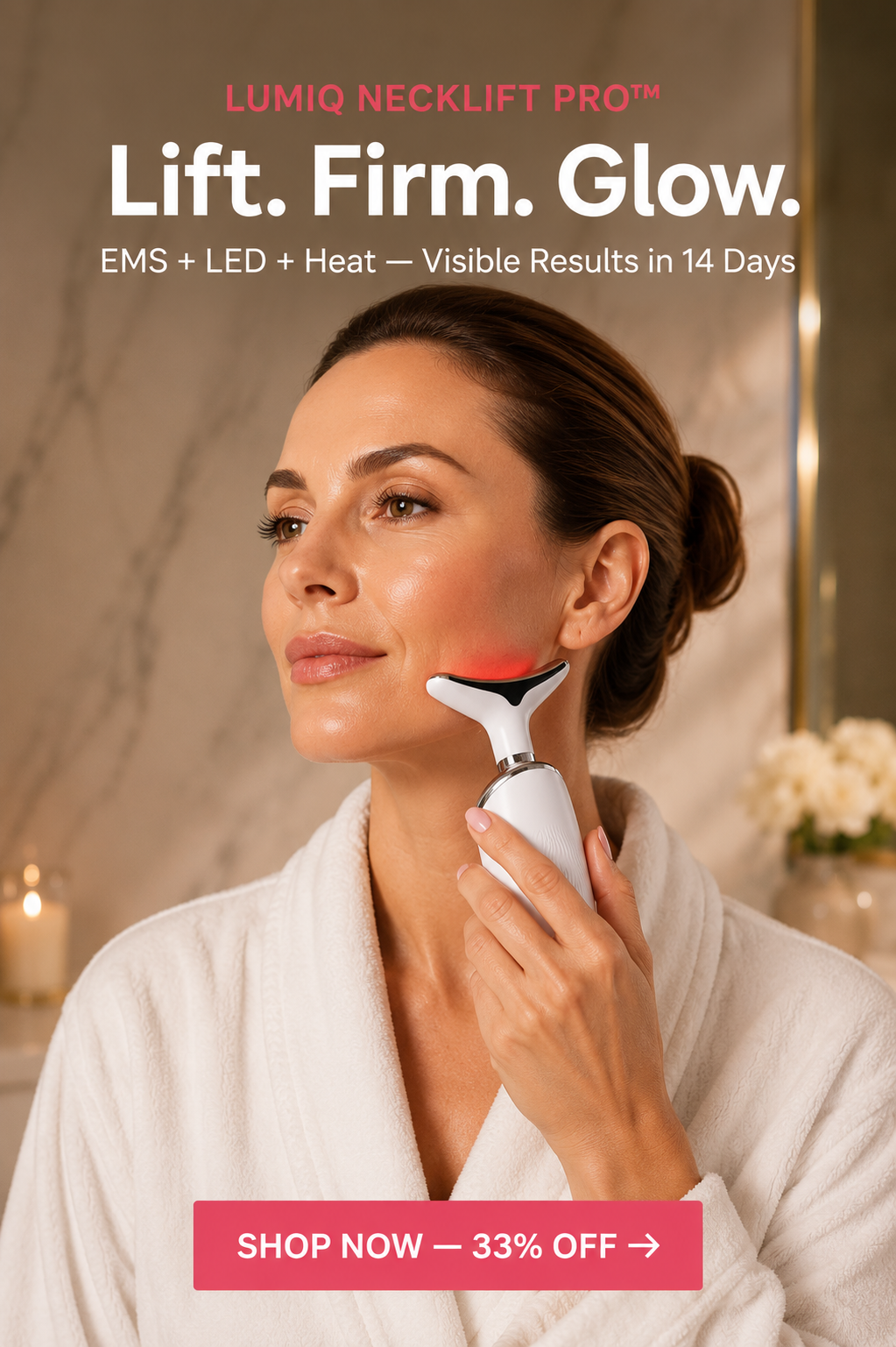 LUMIQ NeckLift Pro — Lift. Firm. Glow. EMS + LED + Heat, Visible Results in 14 Days