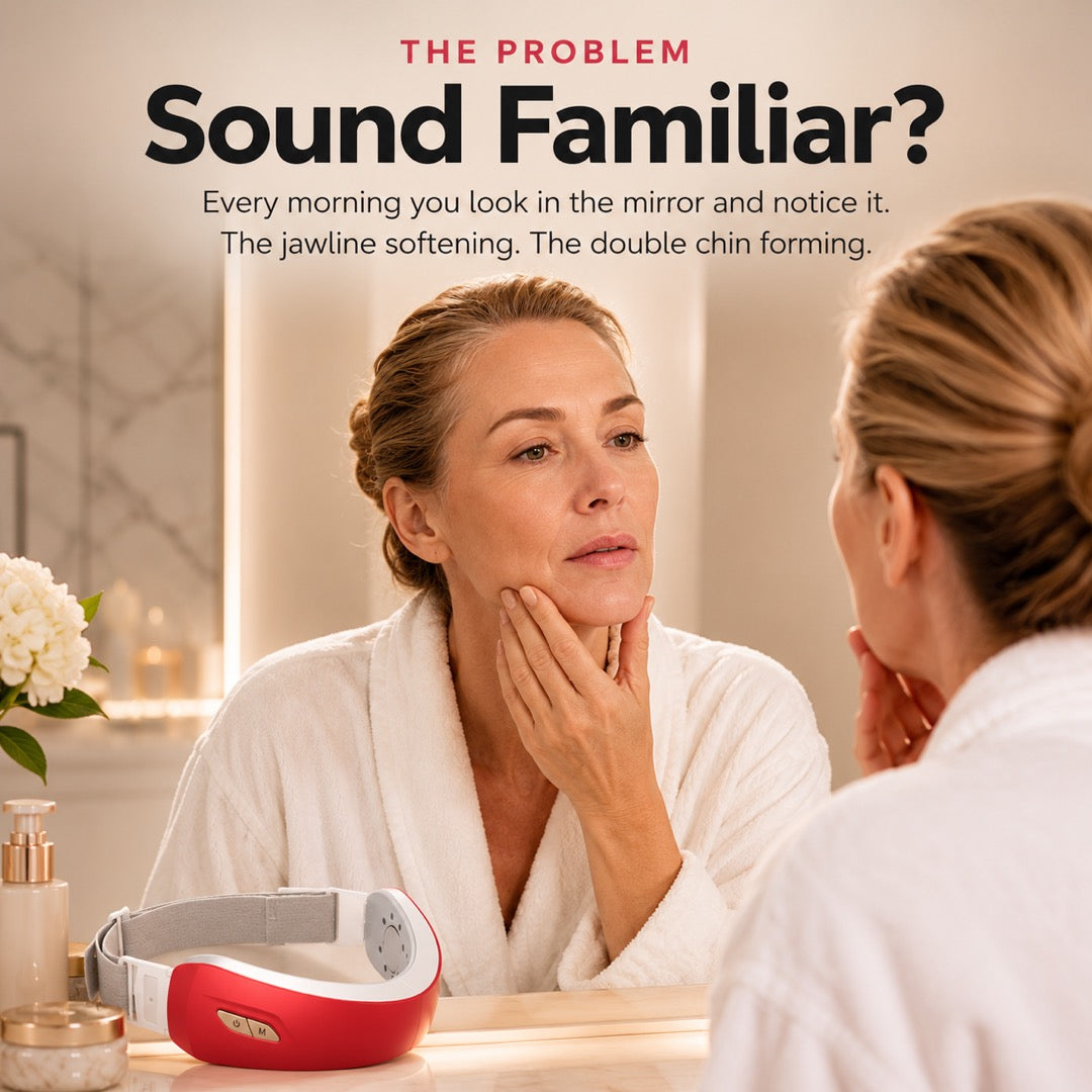 The Problem — Sound Familiar? Every morning you look in the mirror and notice it. The jawline softening. The double chin forming.